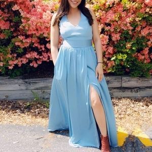 Light Blue V Neck Halter Gown